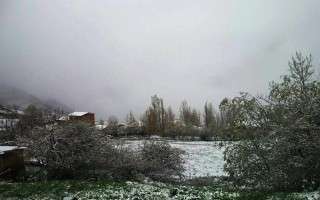بارش برف بهاری در منطقه نمارستاق لاریجان +تصاویر