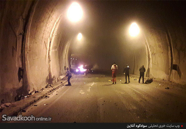 آتش گرفتن سمند پس از برخورد با دیواره تونل در محور سوادکوه